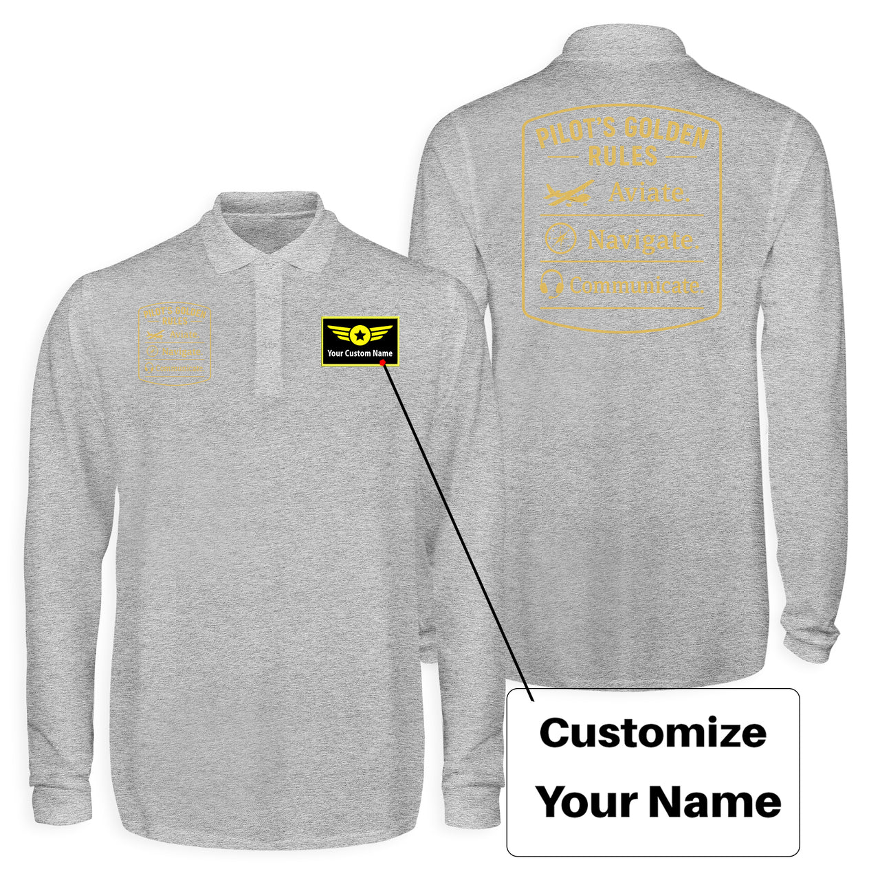 Pilot's Golden Rules Designed Long Sleeve Polo T-Shirts (Double-Side)