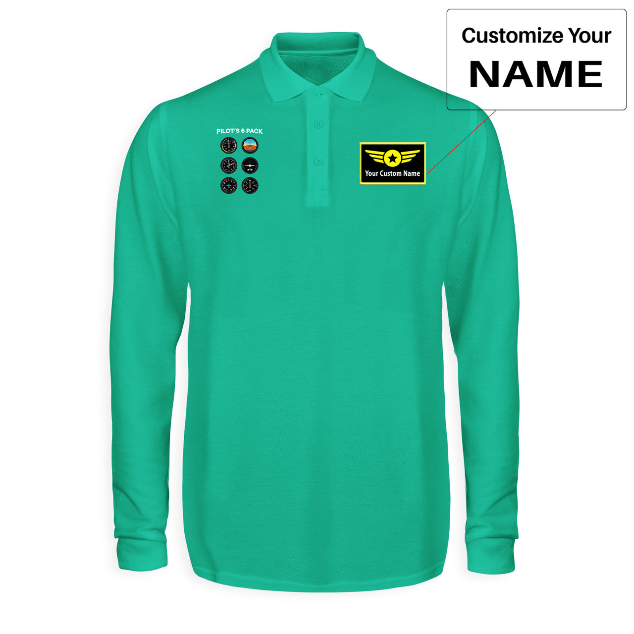 Pilot's 6 Pack Designed Long Sleeve Polo T-Shirts