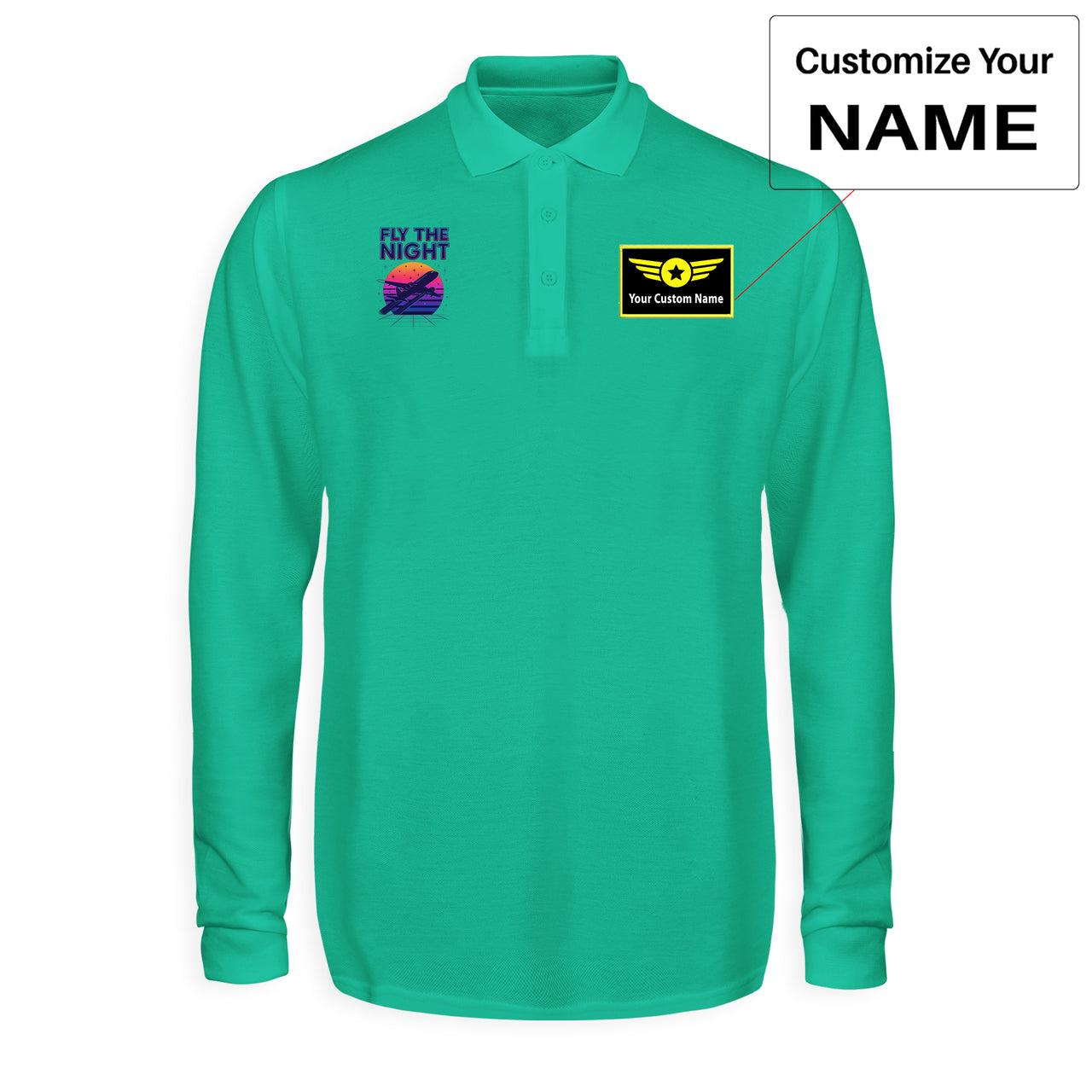 Fly The Night Designed Long Sleeve Polo T-Shirts