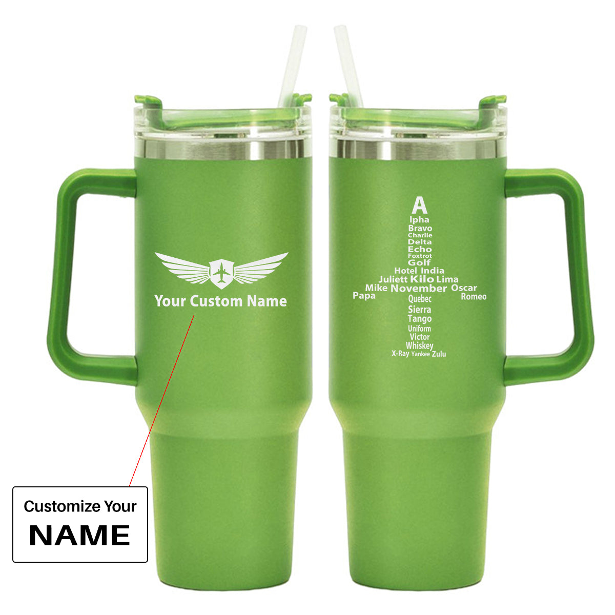 Airplane Shape Aviation Alphabet Designed 40oz Stainless Steel Car Mug With Holder