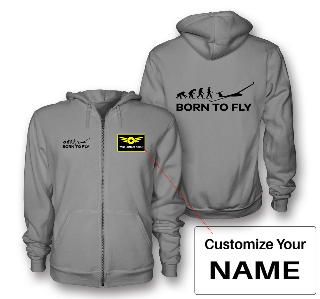 Born To Fly Glider Designed Zipped Hoodies