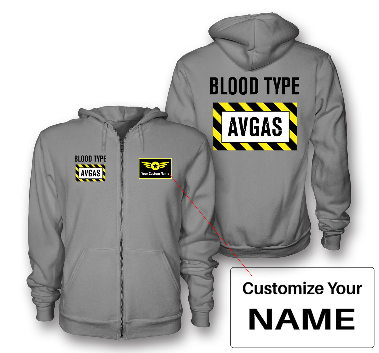 Blood Type AVGAS Designed Zipped Hoodies