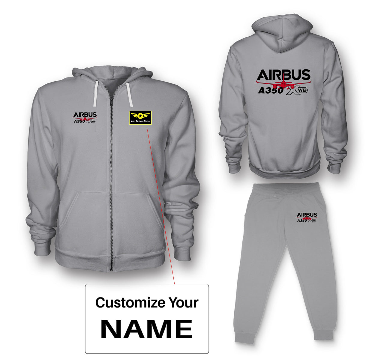 Amazing Airbus A350 XWB Designed Zipped Hoodies & Sweatpants Set