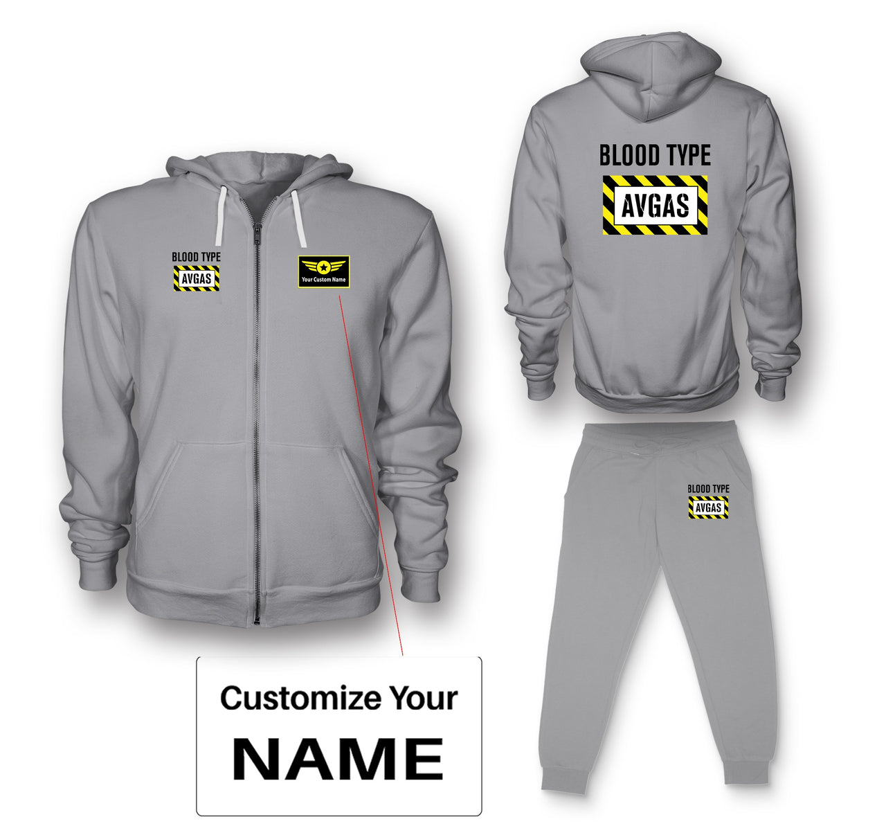 Blood Type AVGAS Designed Zipped Hoodies & Sweatpants Set