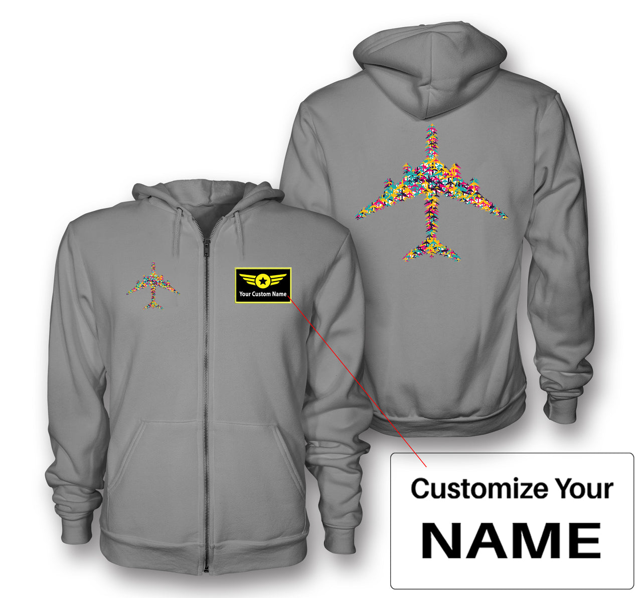 Colourful Airplane Designed Zipped Hoodies