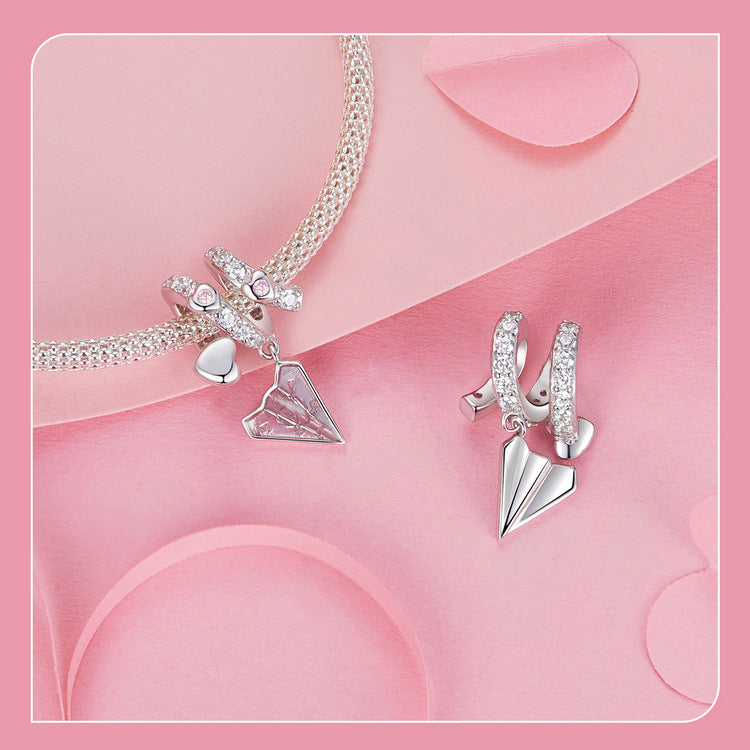 925 Silver Pink Paper Airplane Love Letter Bracelet