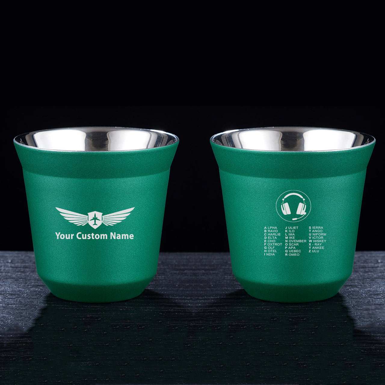 Aviation Alphabet 3 Designed Double Wall Stainless Steel Coffee Mugs