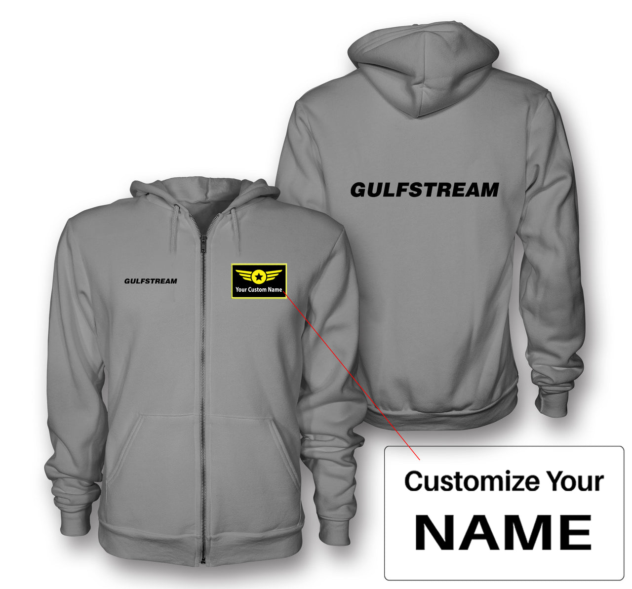 Gulfstream & Text Designed Zipped Hoodies
