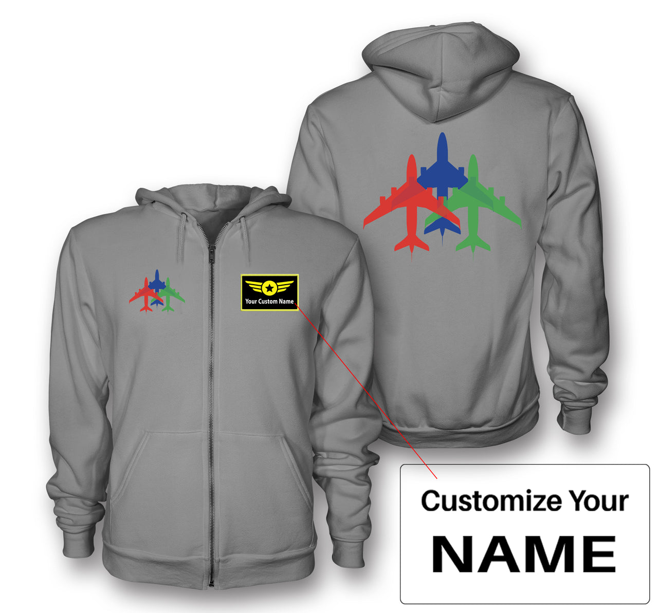 Colourful 3 Airplanes Designed Zipped Hoodies