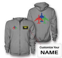 Thumbnail for Colourful 3 Airplanes Designed Zipped Hoodies