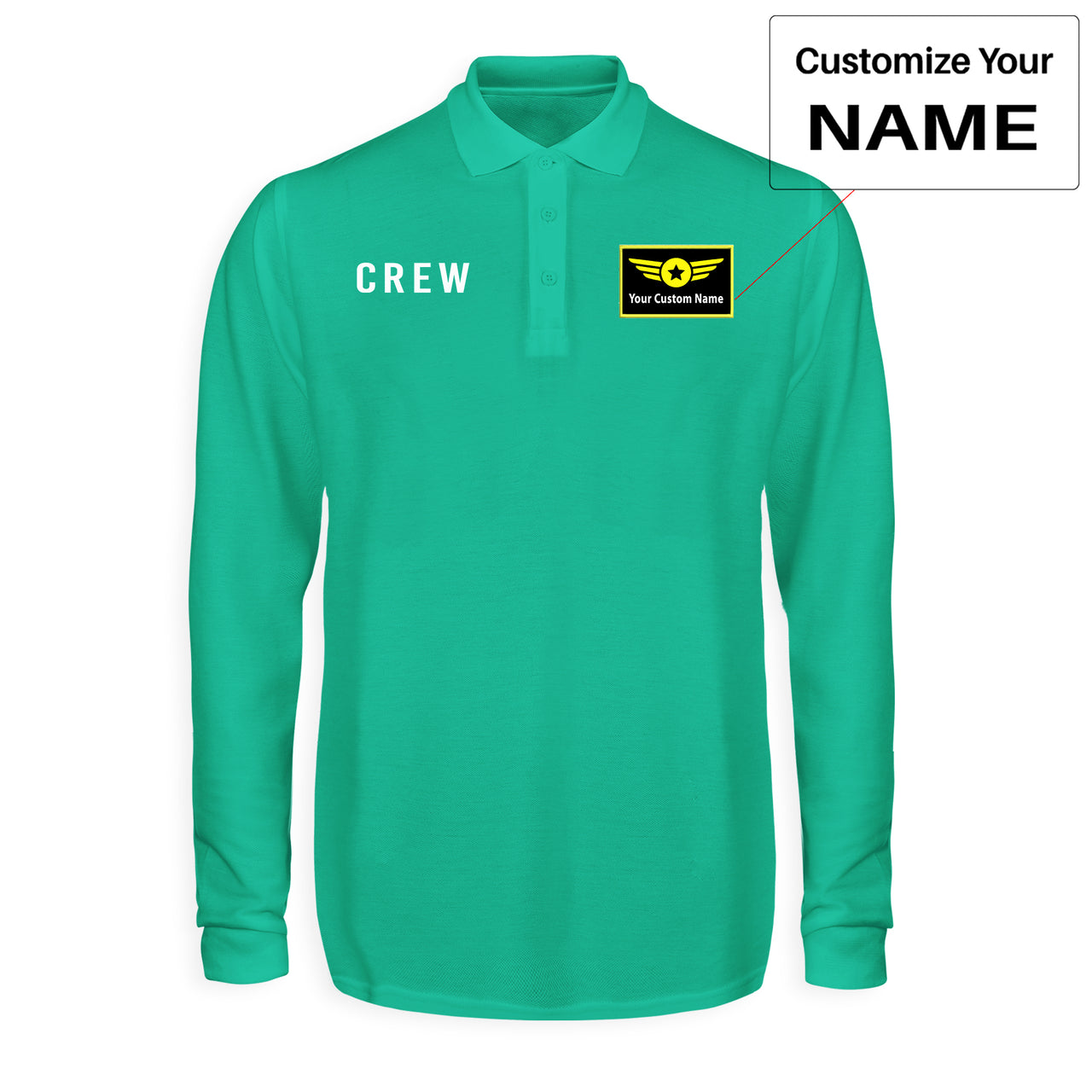 CREW & Text Designed Long Sleeve Polo T-Shirts