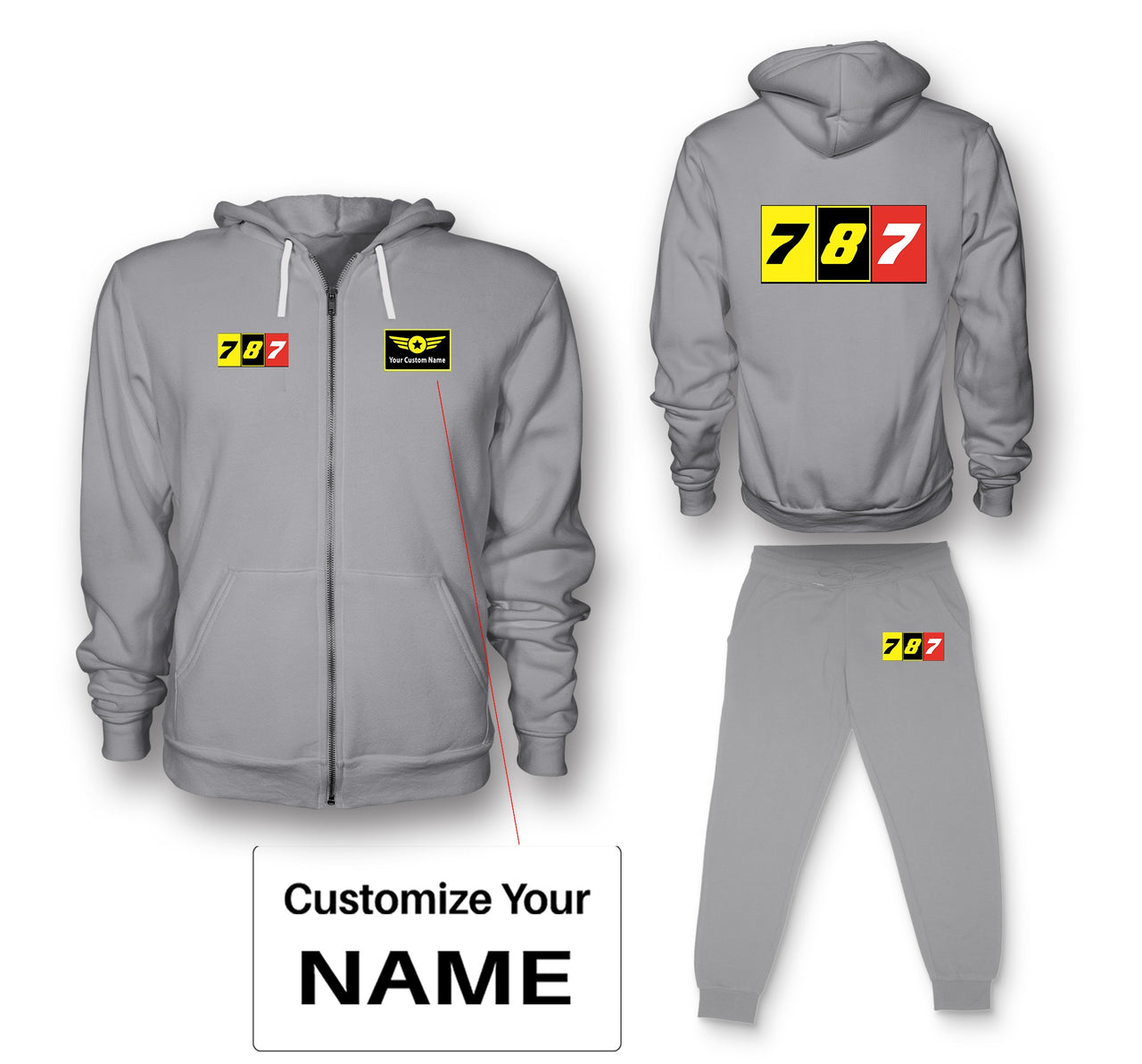 Flat Colourful 787 Designed Zipped Hoodies & Sweatpants Set