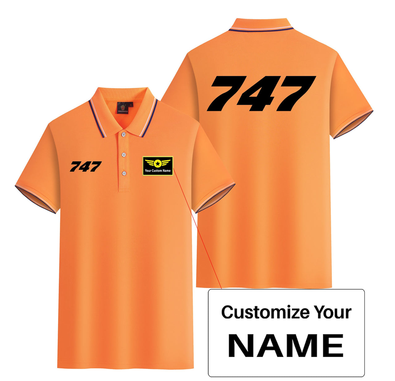 747 Flat Text Designed Stylish Polo T-Shirts (Double-Side)