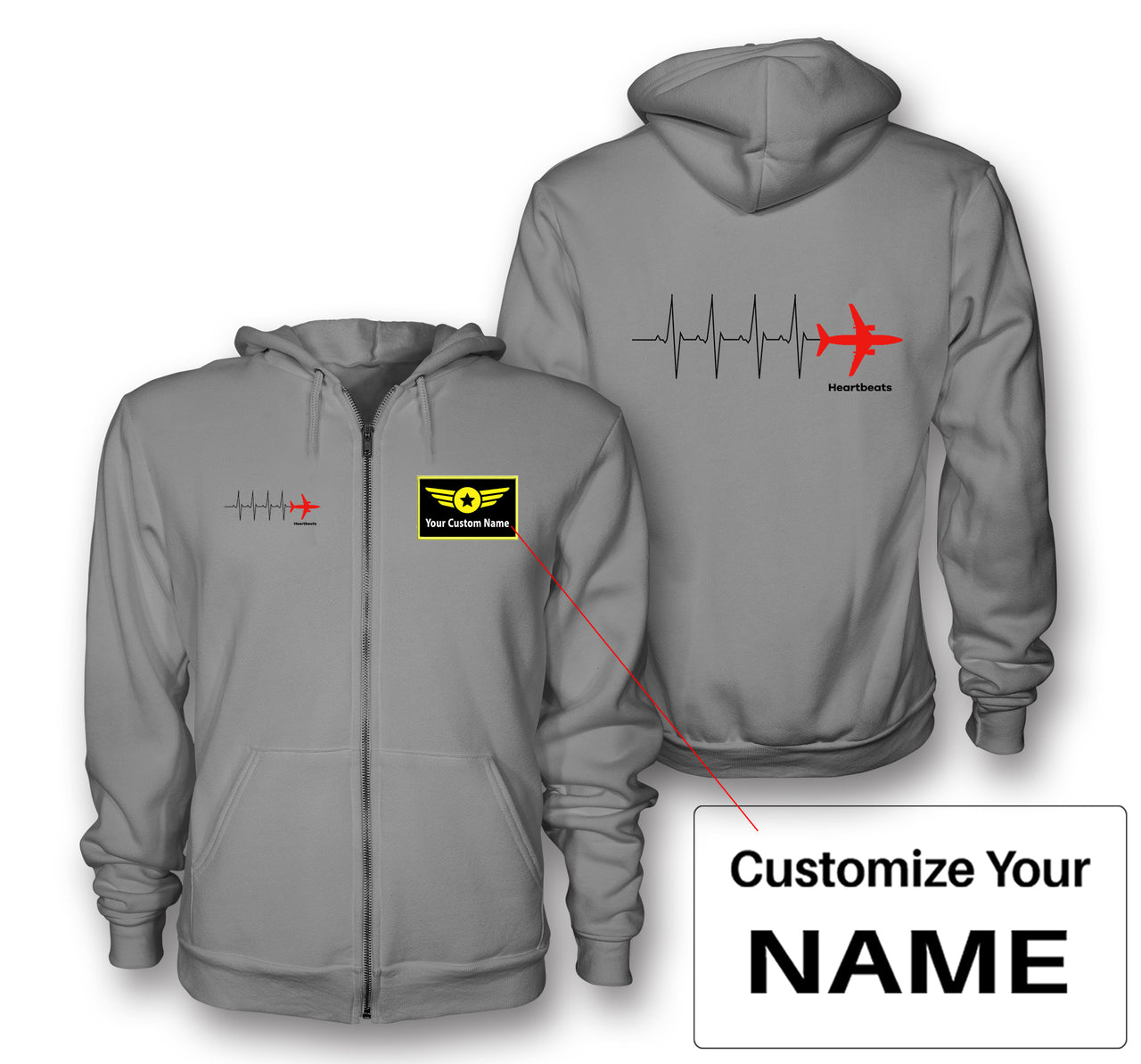 Aviation Heartbeats Designed Zipped Hoodies