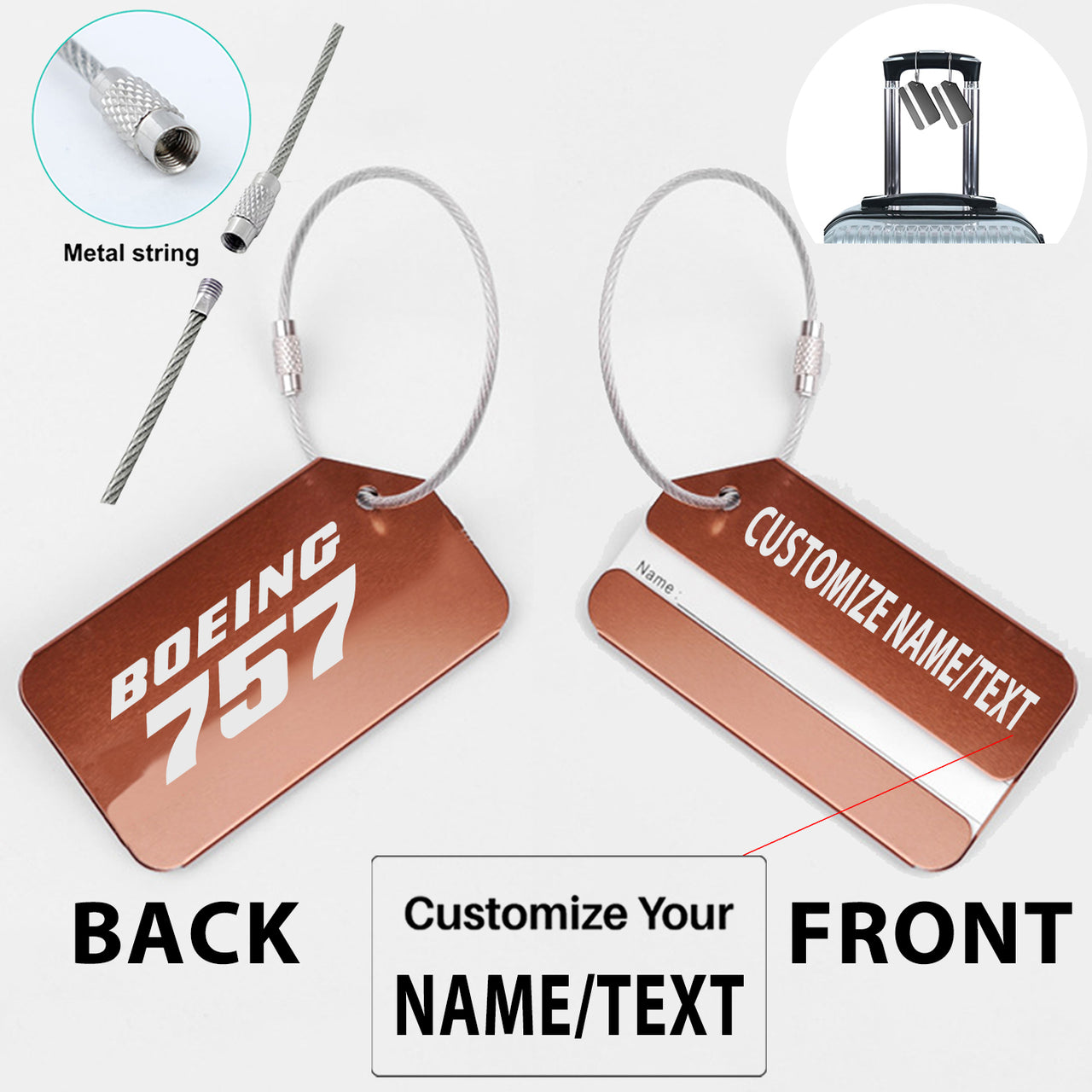 Boeing 757 & Text Designed Fashion Metal Luggage Tags