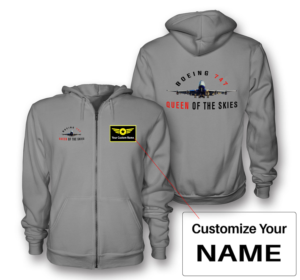 Boeing 747 Queen of the Skies Designed Zipped Hoodies