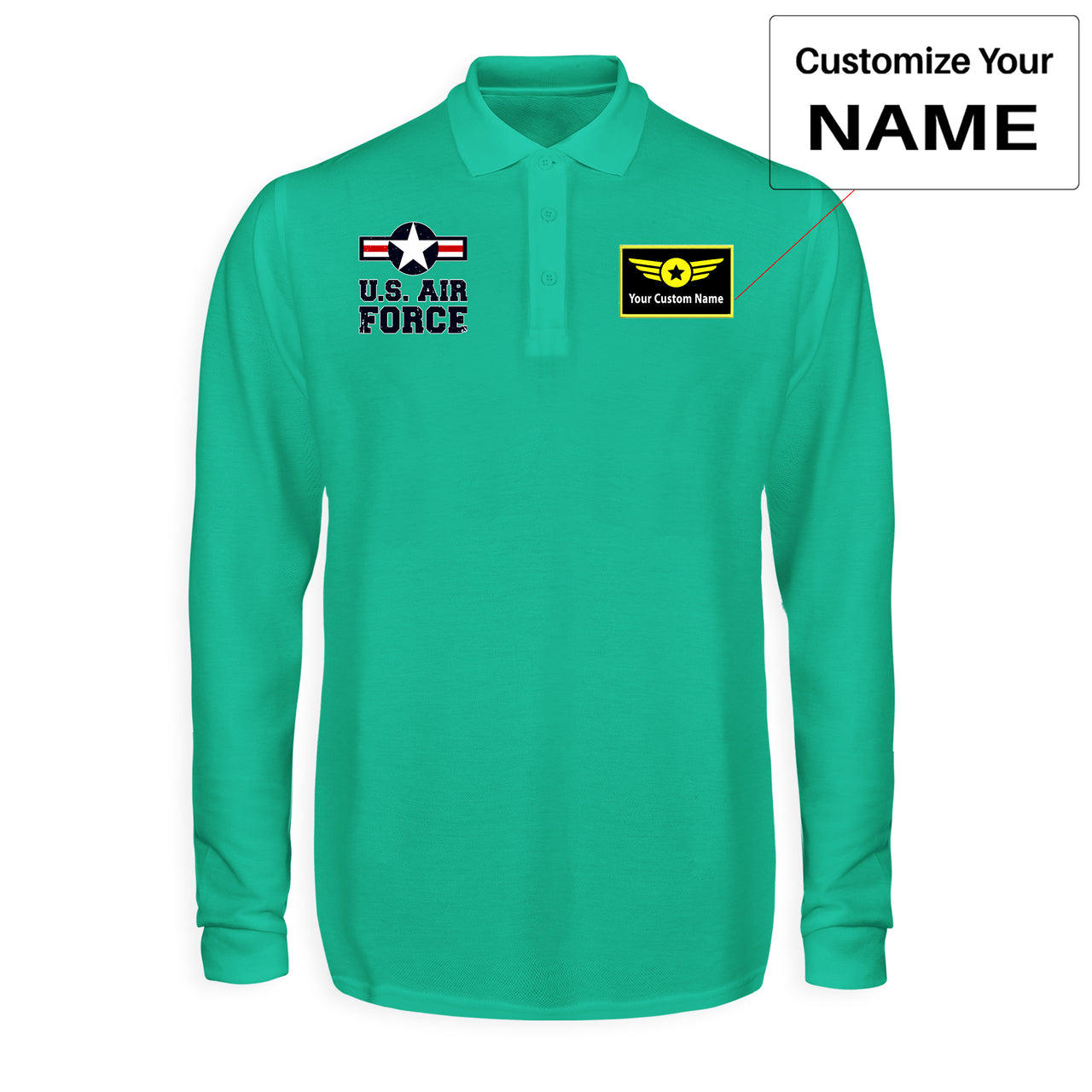 US Air Force Designed Long Sleeve Polo T-Shirts