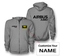 Thumbnail for Airbus A380 & Text Designed Zipped Hoodies