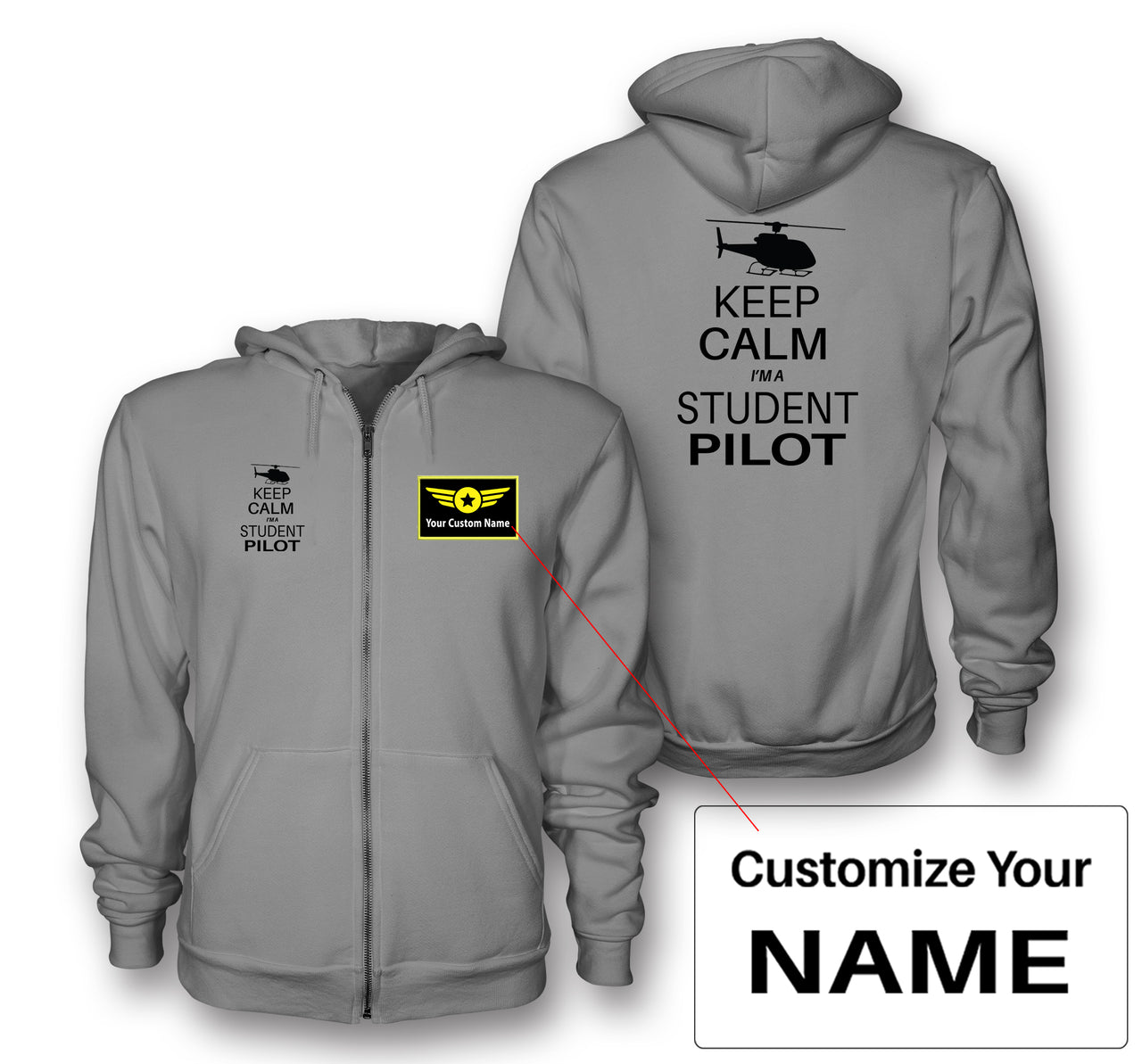 Student Pilot (Helicopter) Designed Zipped Hoodies