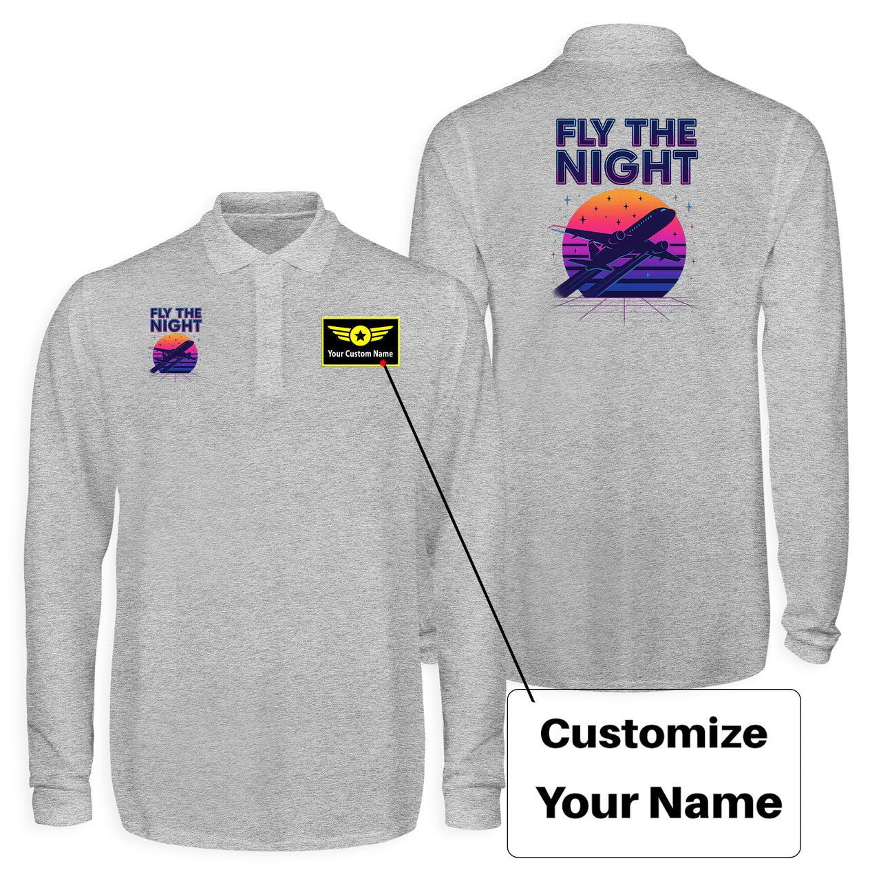Fly The Night Designed Long Sleeve Polo T-Shirts (Double-Side)