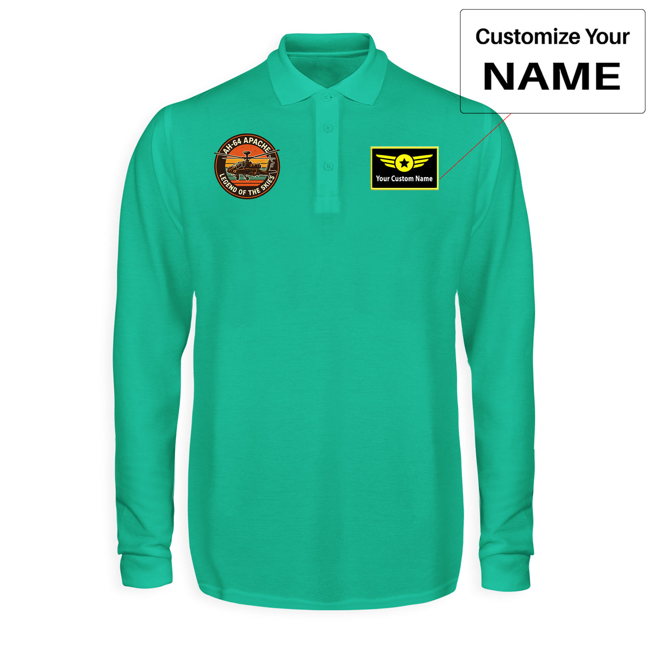 Retro Apache AH-64 Designed Long Sleeve Polo T-Shirts