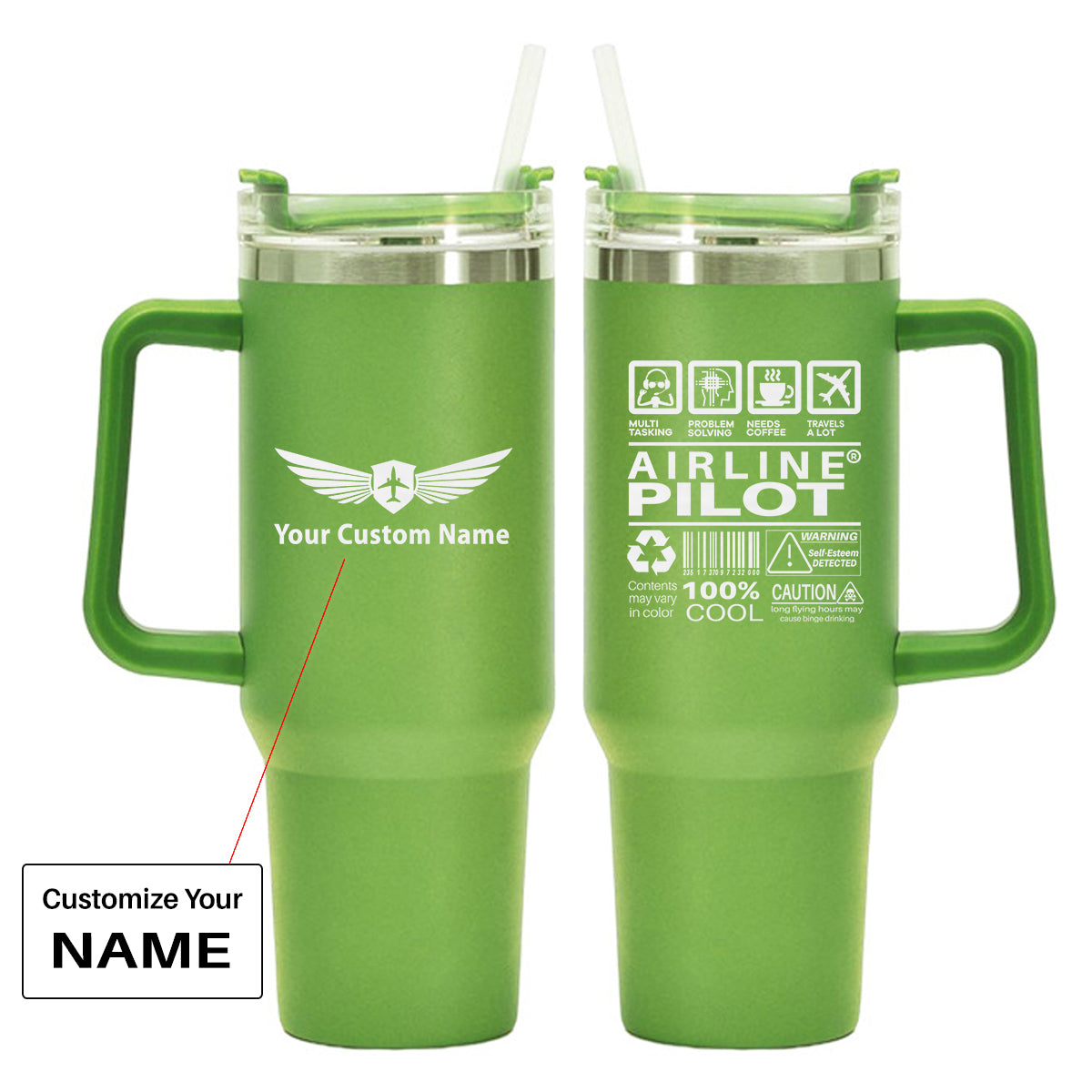 Airline Pilot Label Designed 40oz Stainless Steel Car Mug With Holder