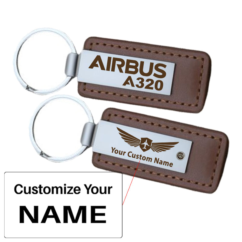 Airbus A320 & Text Faux Leather Key Chains