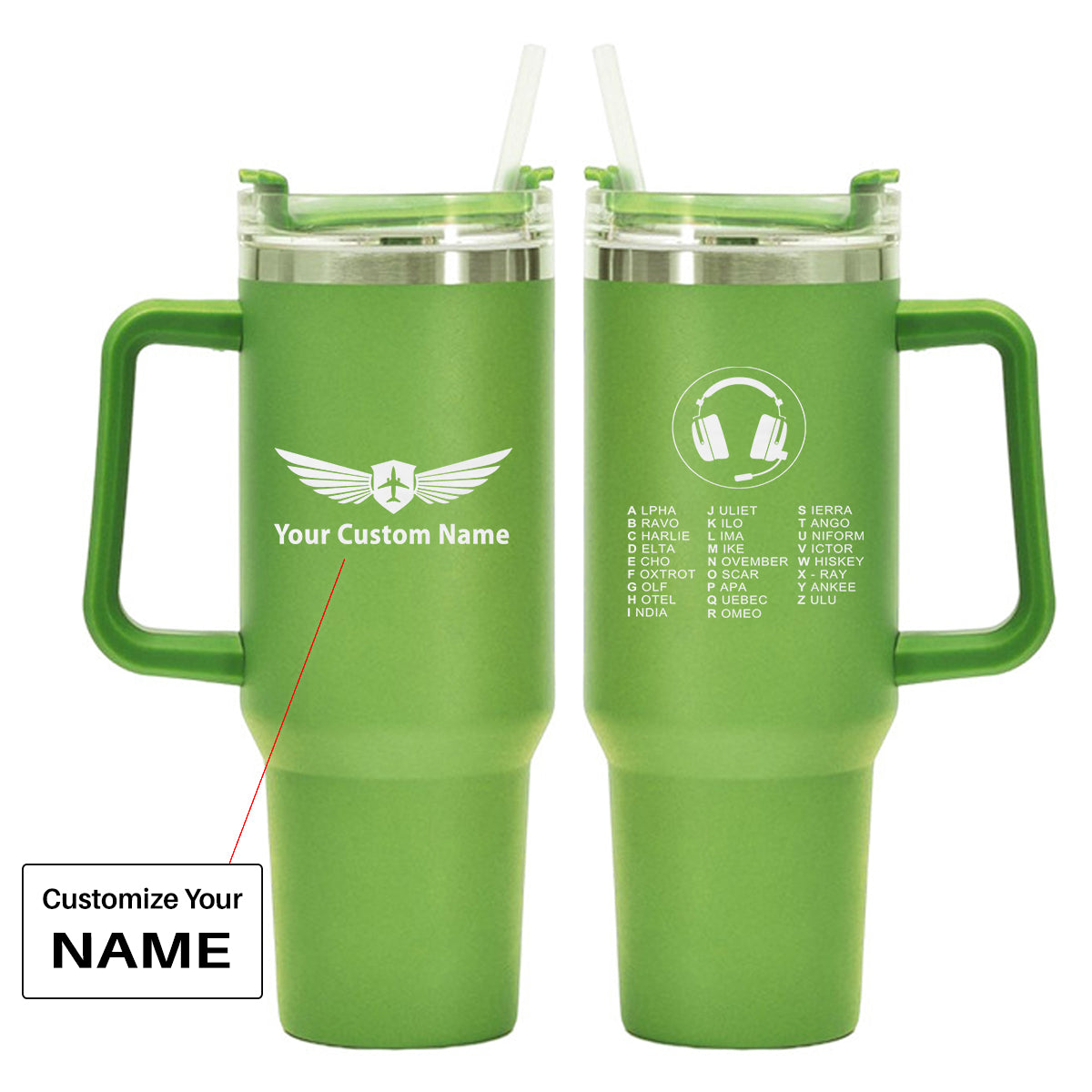 Aviation Alphabet 3 Designed 40oz Stainless Steel Car Mug With Holder