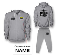 Thumbnail for Airbus A400M & Plane Designed Zipped Hoodies & Sweatpants Set