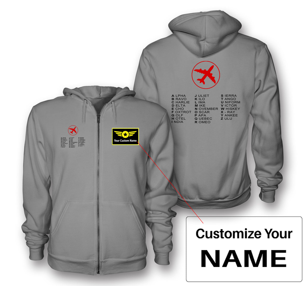 Aviation Alphabet 2 Designed Zipped Hoodies