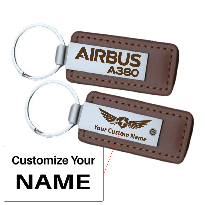 Airbus A380 & Text Faux Leather Key Chains