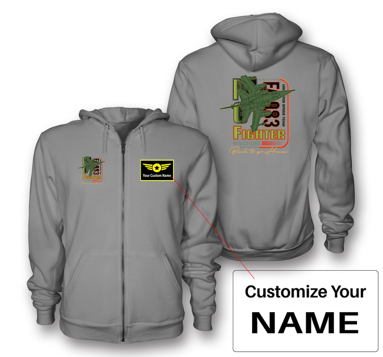 Fighter Machine Designed Zipped Hoodies