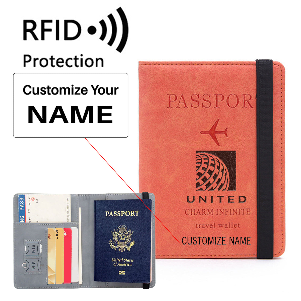 United Airlines Designed Passport Cover Travel Wallet Passport Holder