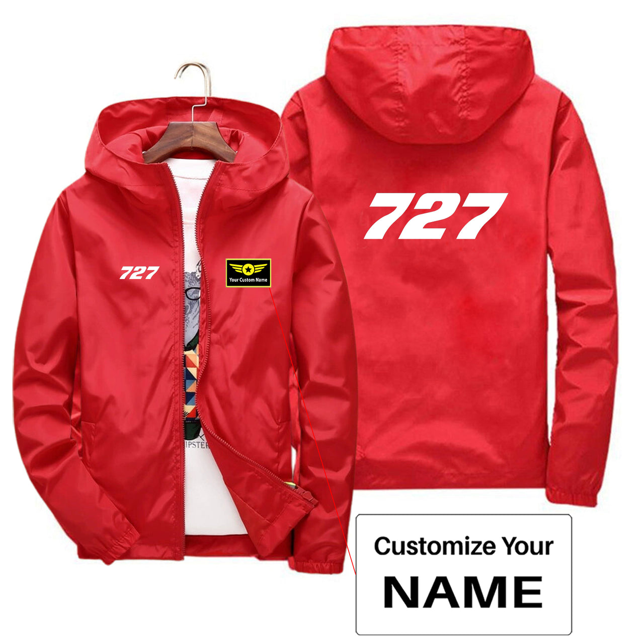727 Flat Text Designed Thin Windbreaker Jackets