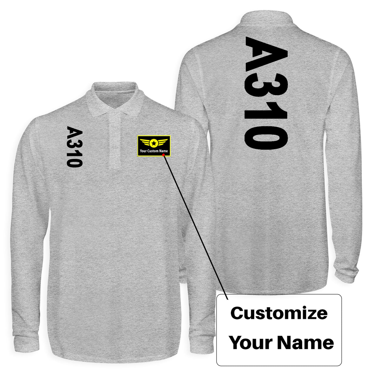 A310 Text Designed Long Sleeve Polo T-Shirts (Double-Side)