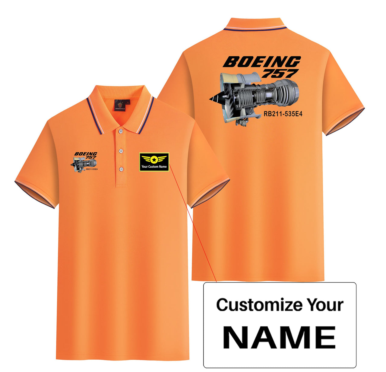 Boeing 757 & Rolls Royce Engine (RB211) Designed Stylish Polo T-Shirts (Double-Side)