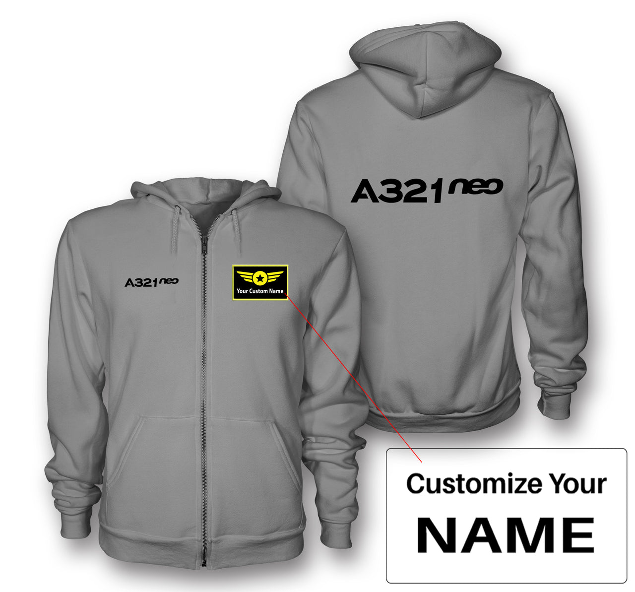 A321neo & Text Designed Zipped Hoodies