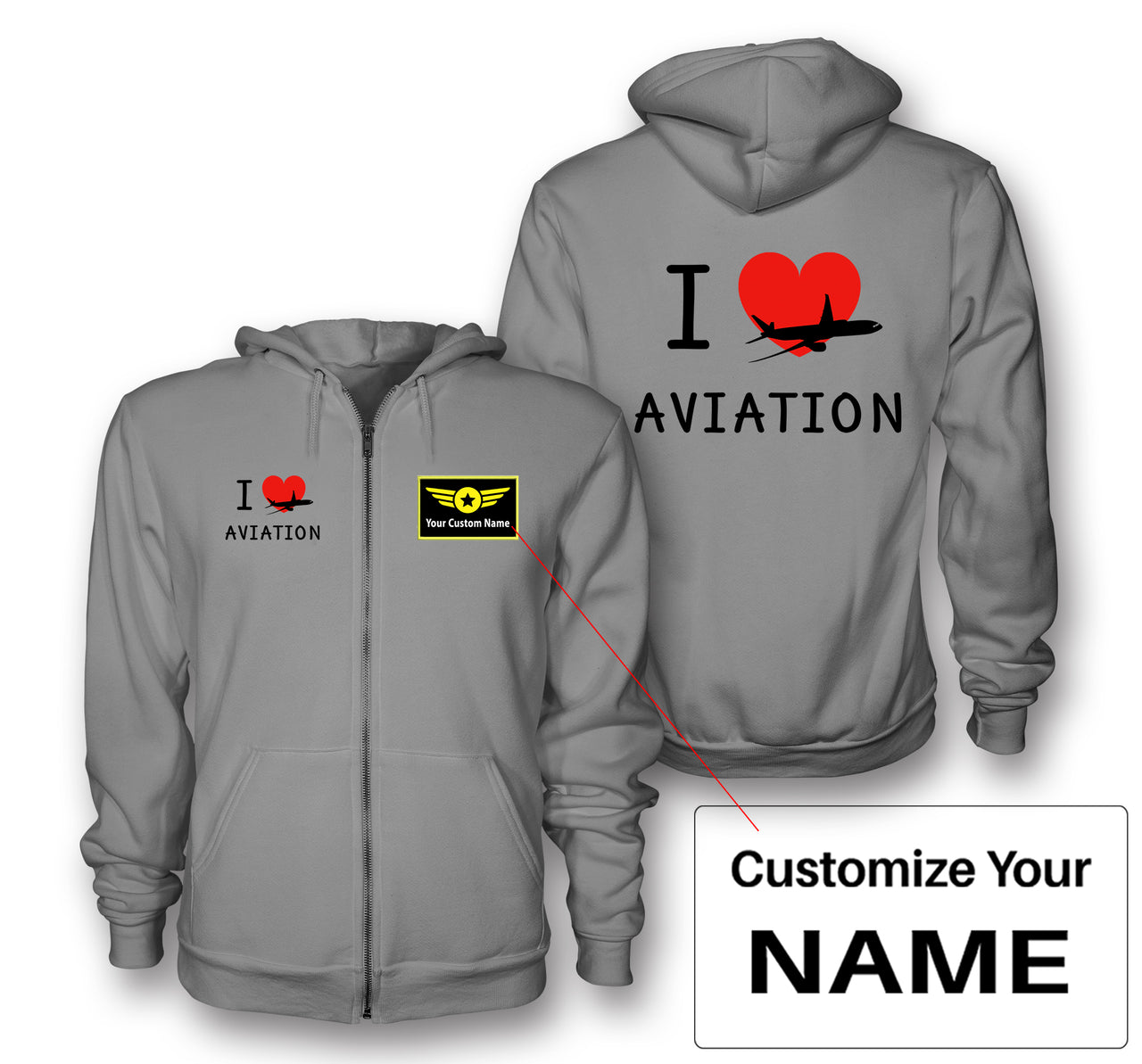 I Love Aviation Designed Zipped Hoodies