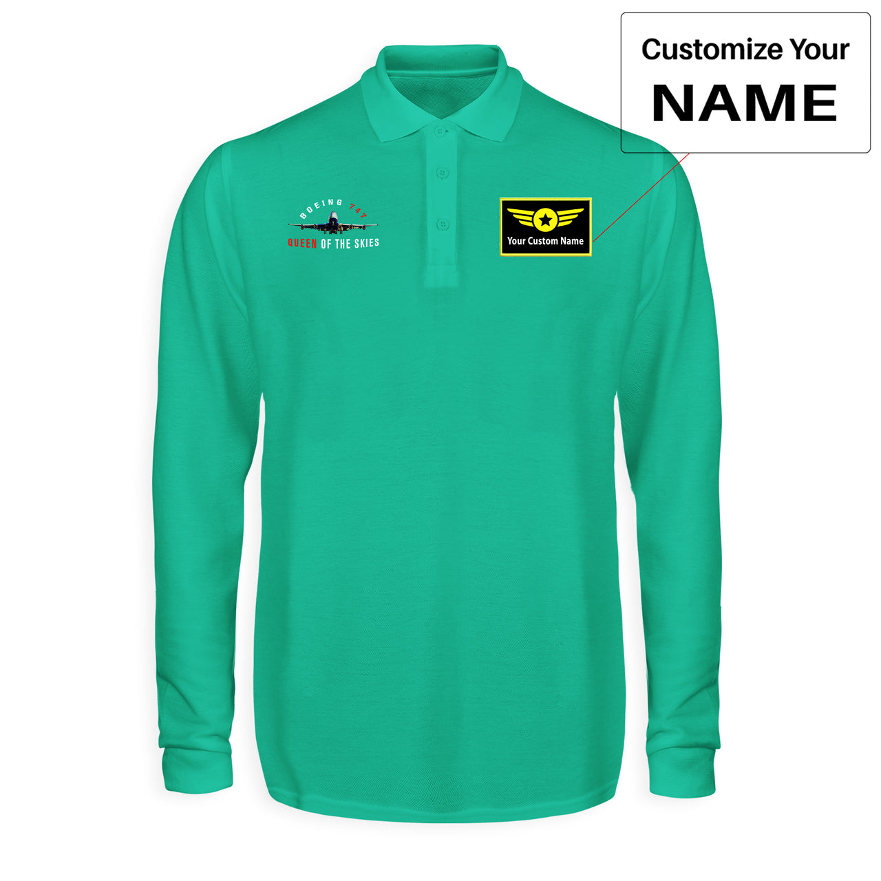 Boeing 747 Queen of the Skies Designed Long Sleeve Polo T-Shirts