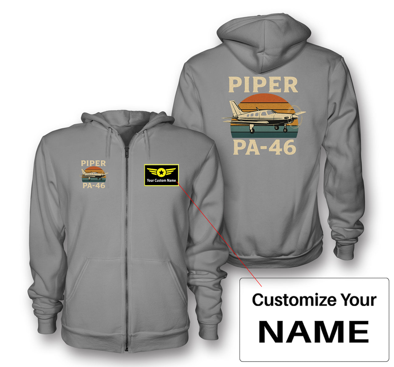 Retro Piper PA-46 Designed Zipped Hoodies