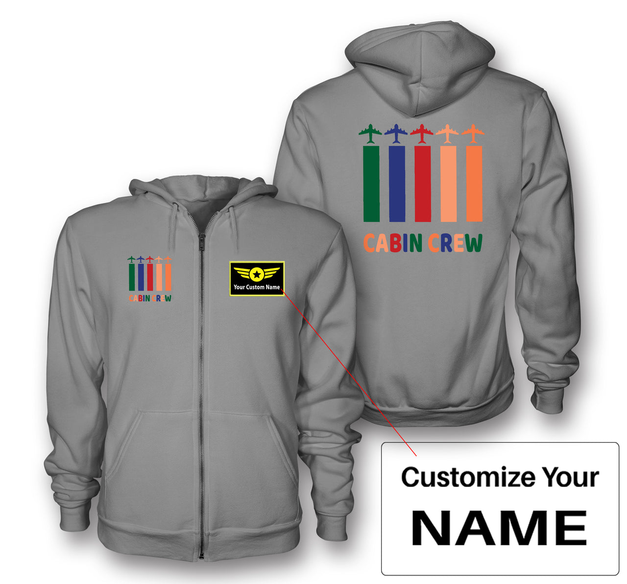 Colourful Cabin Crew Designed Zipped Hoodies