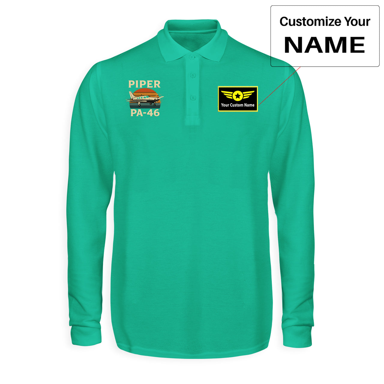 Retro Piper PA-46 Designed Long Sleeve Polo T-Shirts