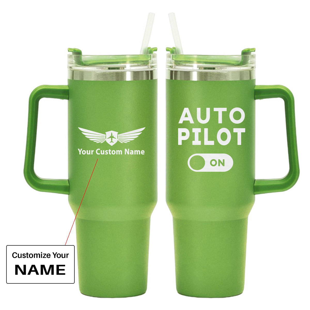 Auto Pilot ON Designed 40oz Stainless Steel Car Mug With Holder
