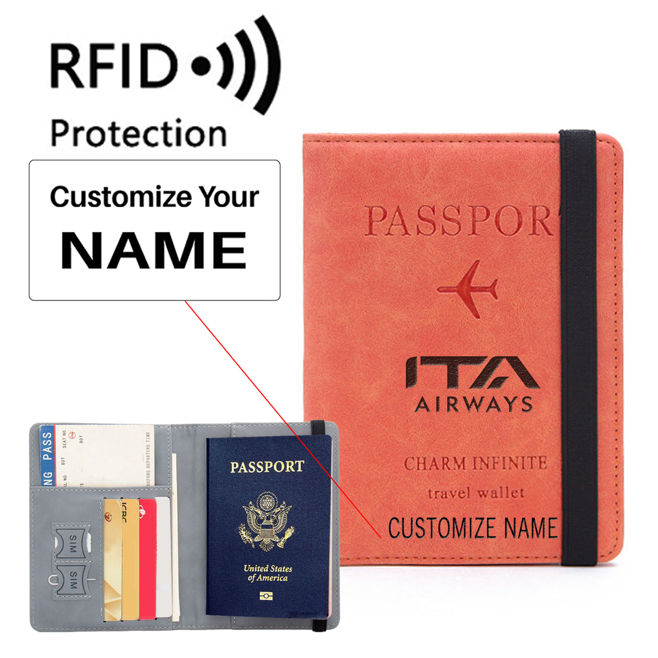 ITA Airways Designed Passport Cover Travel Wallet Passport Holder