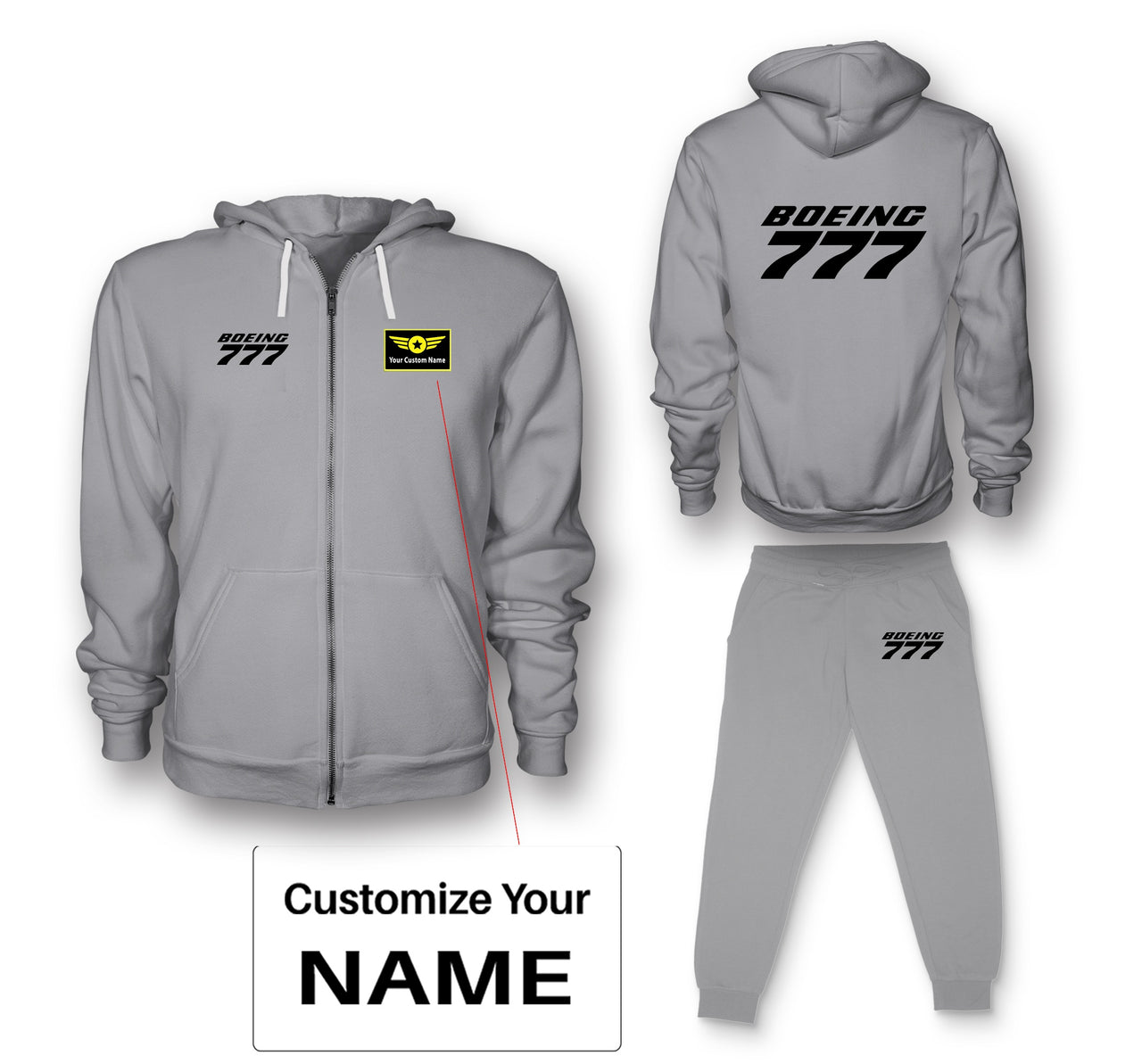 Boeing 777 & Text Designed Zipped Hoodies & Sweatpants Set