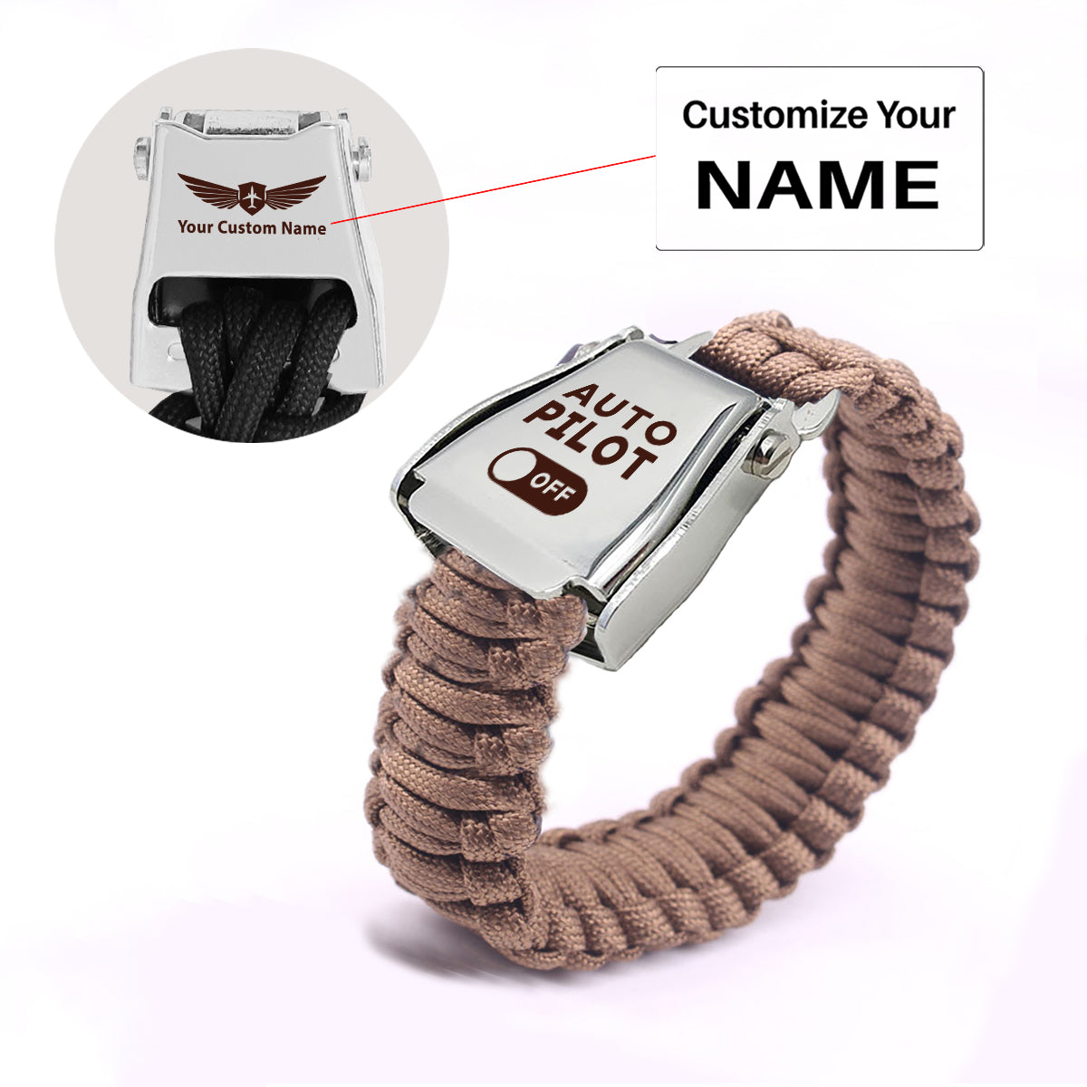 Auto Pilot Off Design Airplane Seat Belt Bracelet