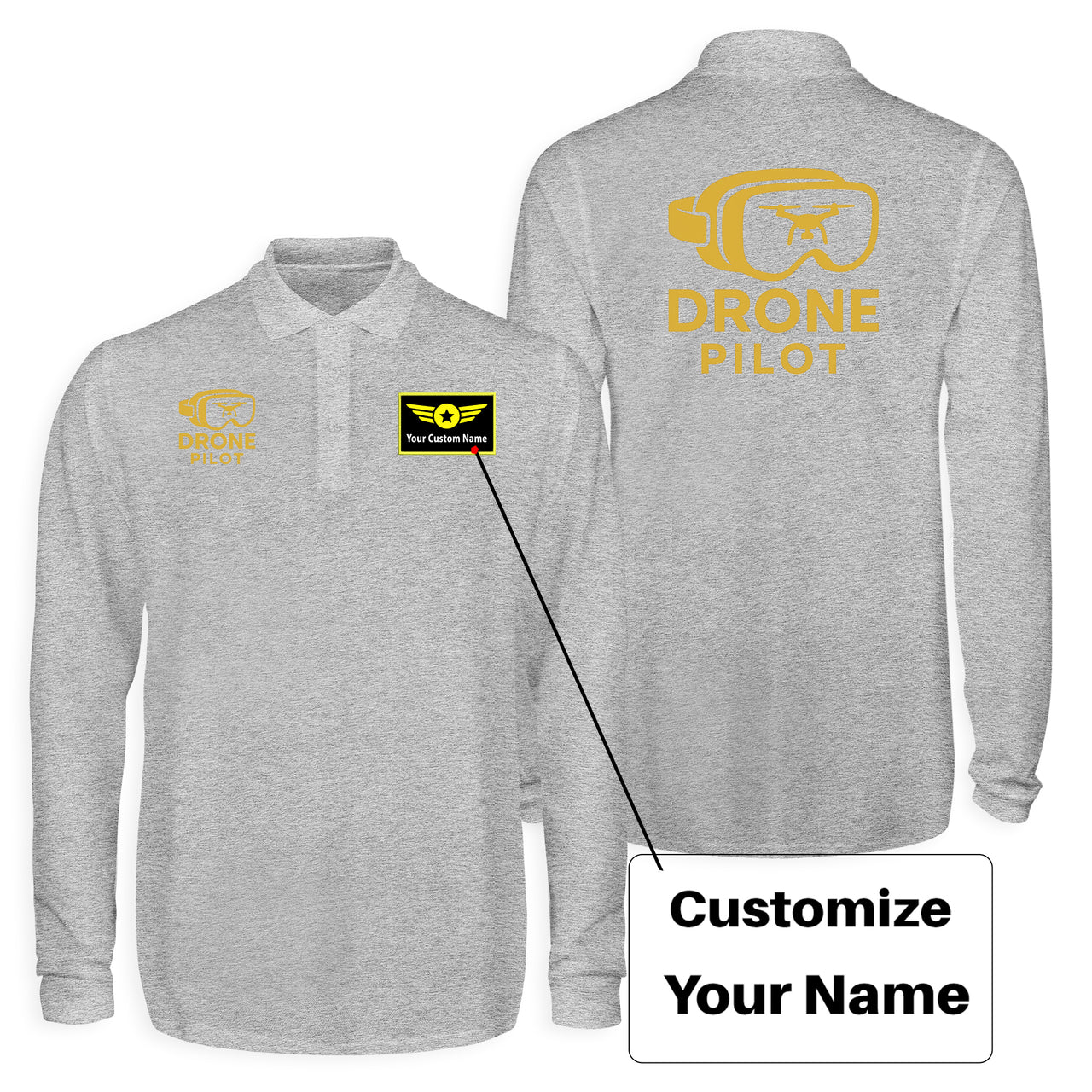 Googles & Drone Pilot Designed Long Sleeve Polo T-Shirts (Double-Side)