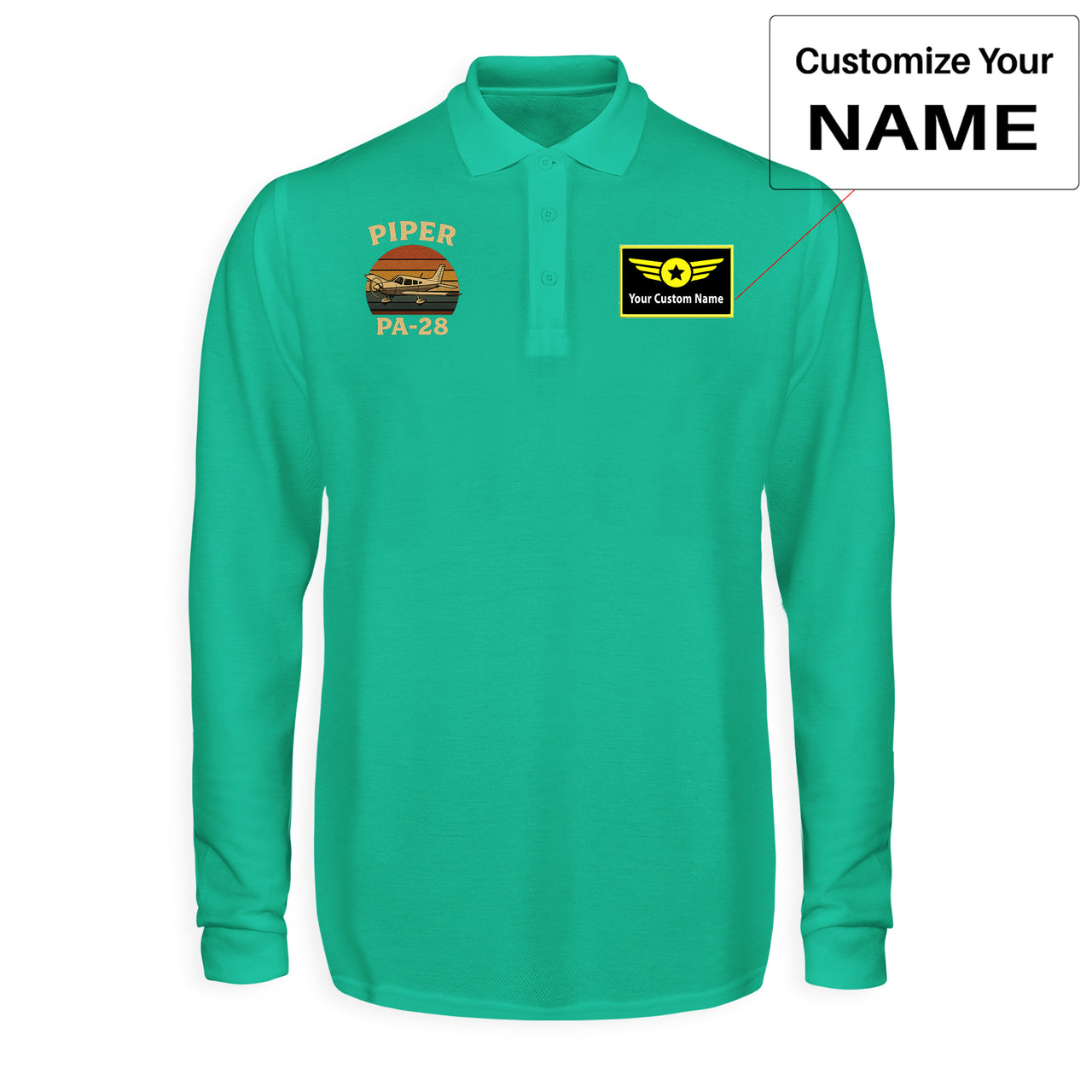 Retro Piper PA-28 Designed Long Sleeve Polo T-Shirts