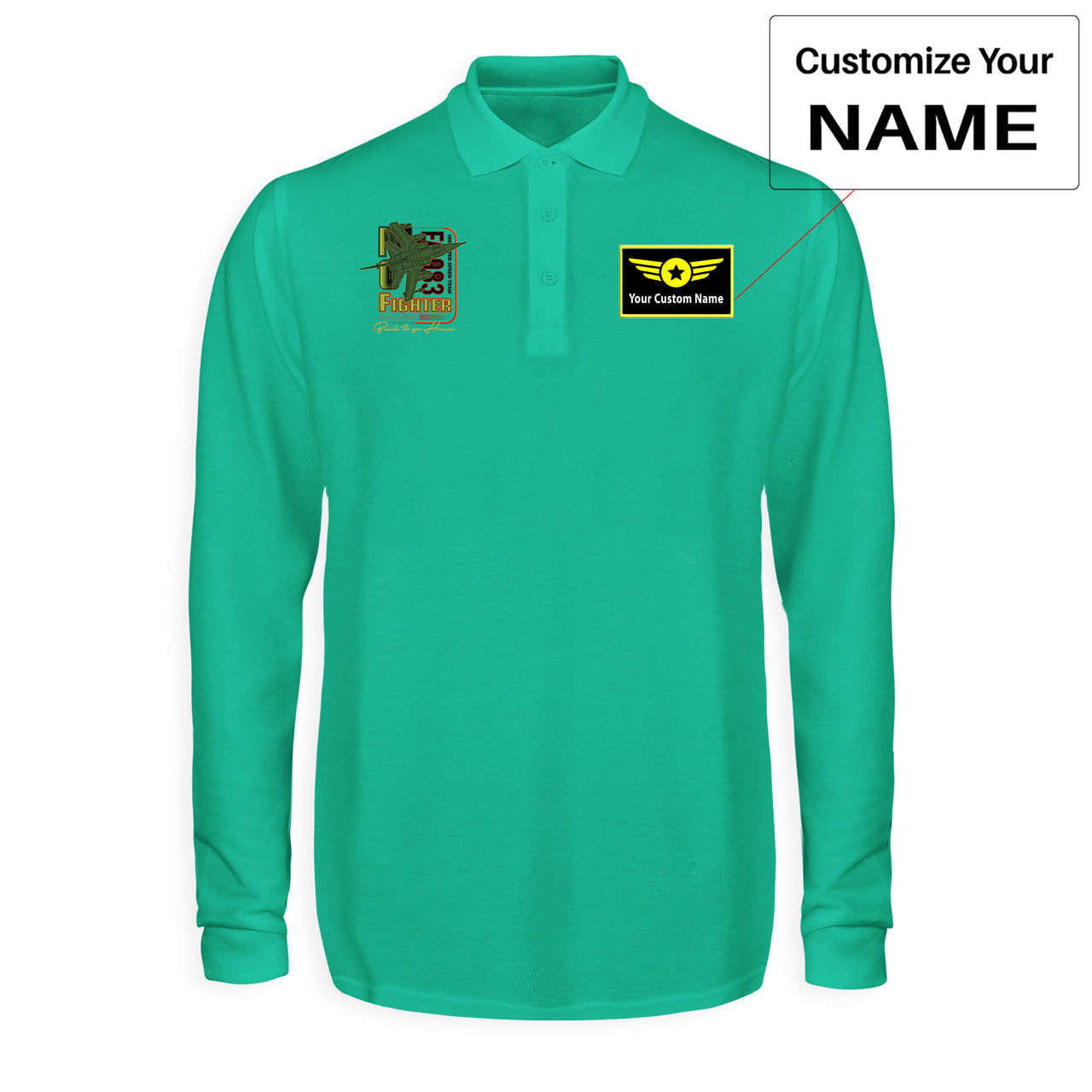 Fighter Machine Designed Long Sleeve Polo T-Shirts
