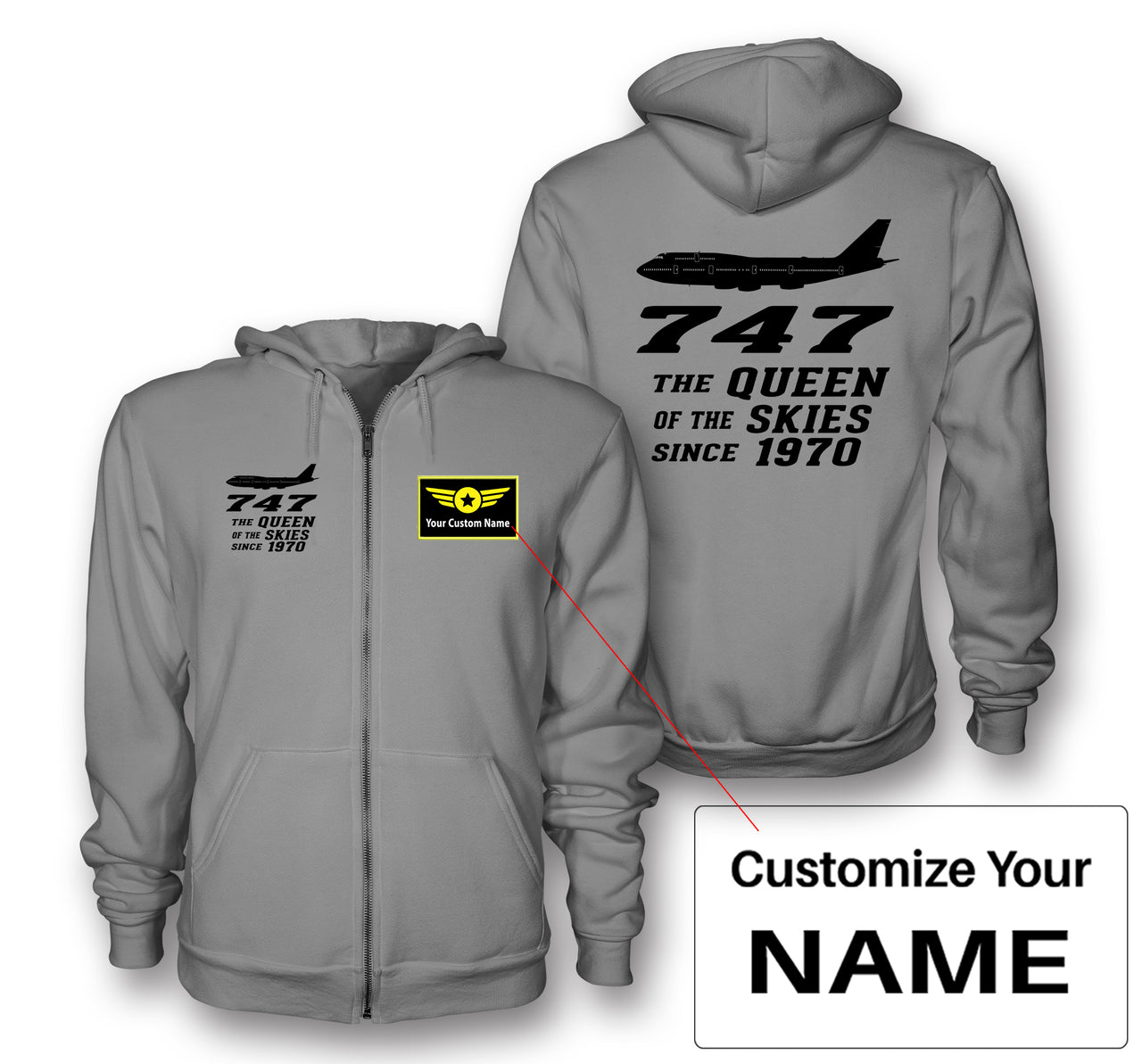 Boeing 747 - Queen of the Skies (2) Designed Zipped Hoodies